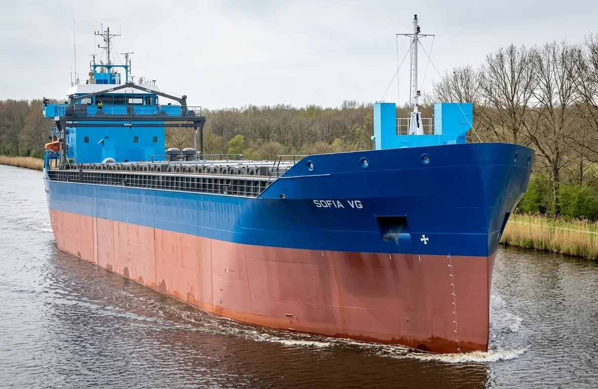 Meriaura Ecotrader Sofia VG sailing through a canal