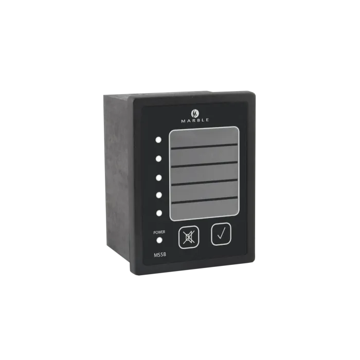 MS5B 5-kanaals alarmunit, compact paneel met vijf LED's en inschuifbaar tekstvenster